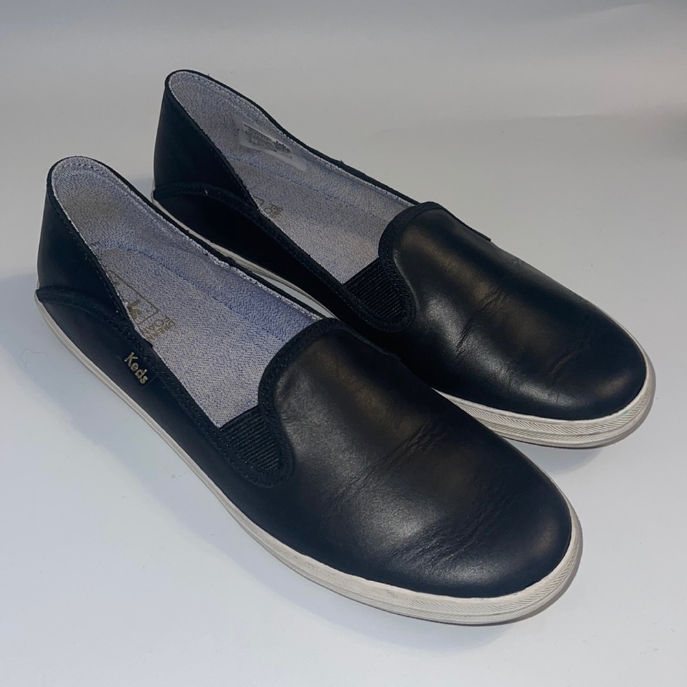 Keds black leather slip on sneakers size 8
